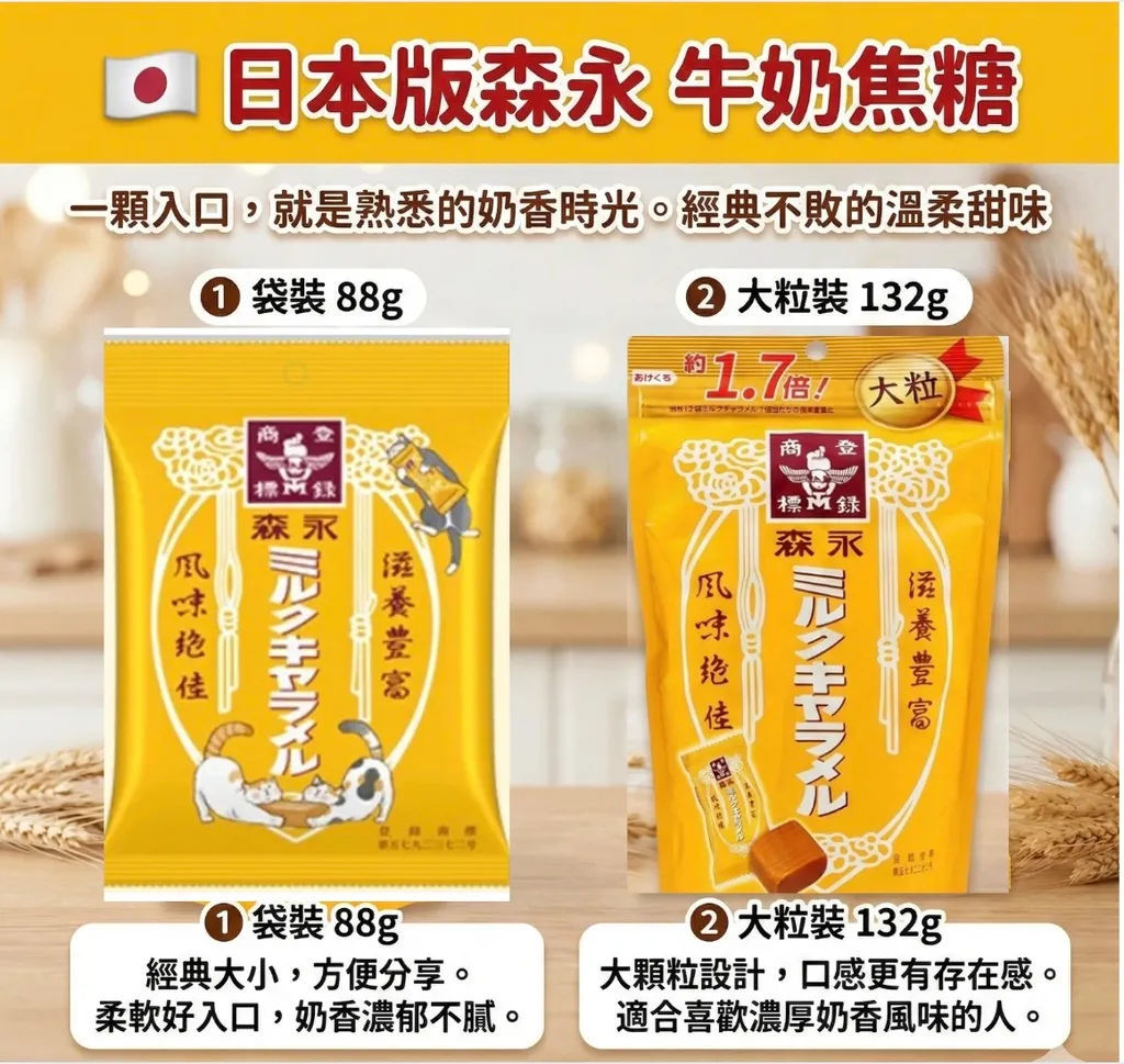 【現貨】🇯🇵日本森永牛奶糖 牛奶糖 日本版牛奶糖 焦糖牛奶軟糖 牛奶焦糖軟糖 袋裝88g／大粒132g 日本糖果