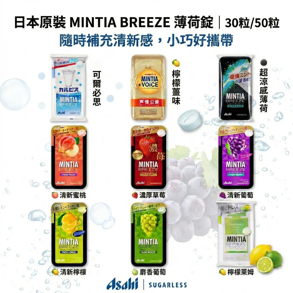 【現貨 日本製 🇯🇵】 Asahi 朝日 MINTIA 清涼薄荷錠｜BREEZE 系列 30粒／果香系列 50粒 清涼口含錠